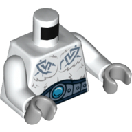 Visuel indicatif Rebrickable de Fourrure de torse avec grand ceinture, marques tribales grises et emblème de chi de glace imprimé, bras blancs, mains gris bleuté clair (Torso Fur with Wide Belt, Gray Tribal Markings and Ice Chi Emblem Print, White Arms, Light Bluish Gray Hands)