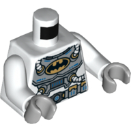 Combinaison spatiale torse avec logo Batman, quatre tuyaux et ceinture utilitaire motif imprimé, bras blancs, mains gris bleuté clair (Torso Space Suit with Batman Logo, Four Hoses and Utility Belt Print, White Arms, Light Bluish Gray Hands)