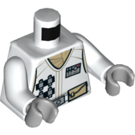 Gilet torse, ceinture utilitaire, poches, badge d'identité, motif imprimé écharpe beige (Hoth Rebel), bras blancs, mains gris bleuté clair (Torso Vest, Utility Belt, Pockets, ID Badge, Tan Scarf Print (Hoth Rebel), White Arms, Light Bluish Gray Hands)