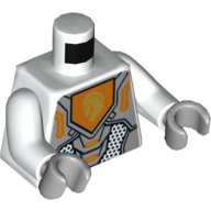 Armure de torse, plaques gris bleuté clair, Bouclier orange avec motif imprimé tête de cheval jaune, bras blancs, mains gris bleuté clair (Torso Armor, Light Bluish Gray Plates, Orange Shield with Yellow Horse Head Print, White Arms, Light Bluish Gray Hands)