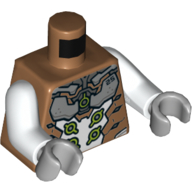Armure de torse avec des plaques blanches et grises, motif imprimé de cercles de vert citron, bras blancs, mains gris bleuté clair (Torso Armour with White and Gray Plates, Lime Circles Print, White Arms, Light Bluish Gray Hands)