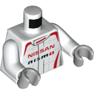 Veste de course de torse, bord rouge, motif : inscription 'NISSAN NISMO', bras blancs, mains gris bleuté clair (Torso Racing Jacket, Red Trim, 'NISSAN NISMO' Print, White Arms, Light Bluish Gray Hands)