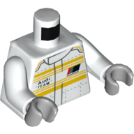 Veste de course torse, rayures jaunes, motif : inscription 'Audi Team', bras blancs, mains gris bleuté clair (Torso Racing Jacket, Yellow Stripes, 'Audi Team' Print, White Arms, Light Bluish Gray Hands)