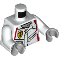 Veste de course torse, poches, ferrari logo motif imprimé, bras blancs, mains gris bleuté clair (Torso Racing Jacket, Pockets, Ferrari Logo Print, White Arms, Light Bluish Gray Hands)