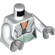 Corps torse, grand col, bijou vert d’eau clair, motif imprimé grandes rayures vert sable, bras blancs, mains gris bleuté clair (Torso Bodysuit, Large Collar, Light Aqua Jewel, Large Sand Green Stripes Print, White Arms, Light Bluish Gray Hands)