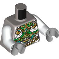Torse, tunique, vert vif/or/turquoise foncée Décorations motif imprimé, bras blancs, mains gris bleuté clair (Torso, Tunic, Bright Green/Gold/Dark Turquoise Decorations Print, White Arms, Light Bluish Gray Hands)