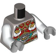 Torse, Tunique, Rouge foncé/Or/Blanc/Turquoise foncée Motif imprimé décorations, bras blancs, mains gris bleuté clair (Torso, Tunic, Dark Red/Gold/White/Dark Turquoise Decorations Print, White Arms, Light Bluish Gray Hands)