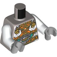 Torse, or/orange/noir turquoise décorations asiatiques motif imprimé, bras blancs, mains gris bleuté clair (Torso, Gold/Orange/Dark Turquoise Asian Decorations Print, White Arms, Light Bluish Gray Hands)