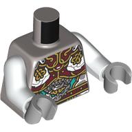 Torse, or/rouge foncé/turquoise foncée décorations asiatiques motif imprimé, bras blancs, mains gris bleuté clair (Torso, Gold/Dark Red/Dark Turquoise Asian Decorations Print, White Arms, Light Bluish Gray Hands)