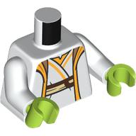 Torse, robe jedi, garniture jaune, ceinture brun foncé et beige, bras blancs, mains vert citron (Torso, Jedi Robe, Yellow Trim, Dark Brown/Tan Belt, White Arms, Lime Hands)