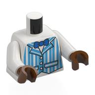 Visuel indicatif Rebrickable de Torse, moyen azur rayé dapper dan veste, bleu noeud papillon motif imprimé, bras blancs, mains brun rougeâtre (Torso, Medium Azure Striped Dapper Dan Jacket, Blue Bow Tie Print, White Arms, Reddish Brown Hands)