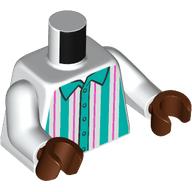 Chemise torse à rayures verticales rose foncé et turquoise foncé, bras blancs, mains brun rougeâtre (Torso Shirt with Dark Pink and Dark Turquoise Vertical Stripes Print, White Arms, Reddish Brown Hands)