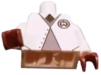 Veste torse avec sous-vêtement gris / Logo LEGO Education sur le dos, bordure dorée, bras blancs, mains brun rougeâtre (Torso Jacket with Gray Undershirt / LEGO Education Logo on Back, Gold Trim, White Arms, Reddish Brown Hands)