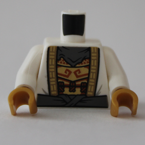 Robe de torse, garniture d'or, ouvert sur maillot de corps orné, ceinture gris bleuâtre foncé motif imprimé, bras blancs, mains or nacré (Torso Robe, Gold Trim, Open Over Ornate Undershirt, Dark Bluish Gray Belt Print, White Arms, Pearl Gold Hands)