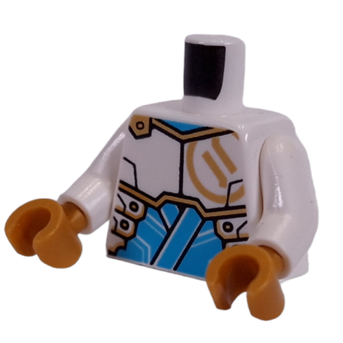 Torse, or asiatique symbole, motif : armure dorée et azur foncé, bras blancs, mains or nacré (Torso, Gold Asian Symbol, Gold/Dark Azure Armor Print, White Arms, Pearl Gold Hands)