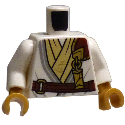 Torse, robes nina blanc/beige, ceinture brun rougeâtre, motif imprimé pince d'or, bras blancs, mains or nacré (Torso, White/Tan Nina Robes, Reddish Brown Belt, Gold Clamp Print, White Arms, Pearl Gold Hands)
