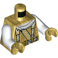Torse avec robe, motif : sangles blanches et écharpe, bras blancs, mains or nacré (Torso Robe, White Straps and Scarf Print, White Arms, Pearl Gold Hands)