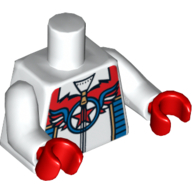 Visuel indicatif Rebrickable de Veste torse avec fermeture éclair, étoile rouge en cercle bleu avec motif imprimé ailes, bras blancs, mains rouges (Torso Jacket with Zipper, Red Star in Blue Circle with Wings Print, White Arms, Red Hands)