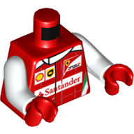 Visuel indicatif Rebrickable de Veste de course de torse avec coquille, ups, ferrari, puma et rouge santander logo / ferrari logo dos imprimé, bras blancs, mains rouges (Torso Racing Jacket with Shell, UPS, Ferrari, Puma and Red Santander Logo / Ferrari Logo Back Print, White Arms, Red Hands)