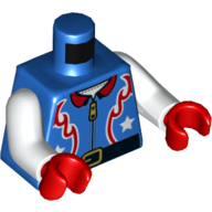 Veste torse avec flammes rouges, étoiles blanches, fermeture éclair et ceinture noire imprimé (pilote de cascade), bras blancs, mains rouges (Torso Jacket with Red Flames, White Stars, Zipper and Black Belt Print (Stunt Pilot), White Arms, Red Hands)
