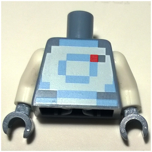 Torse pixélisé bleu clair et blanc espace costume motif imprimé, bras blancs, mains bleu sable (Torso Pixelated Bright Light Blue and White Space Suit Print, White Arms, Sand Blue Hands)