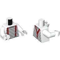 Visuel indicatif Rebrickable de Torse, Bandes minces noires, Bretelles rouges Motif imprimé devant et dos, bras et mains blancs (Torso, Black Thin Stripes, Red Suspenders Front and Back Print, White Arms and Hands)