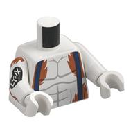 Torse, lignes musculaires gris bleuté clair, fourrure orange foncé, bretelles bleu foncé, tatouage noir sur motif imprimé bras, bras et mains blancs (Torso, Light Bluish Grey Muscle Lines, Dark Orange Fur, Dark Blue Suspenders, Black Tattoo on Arm Print, White Arms and Hands)