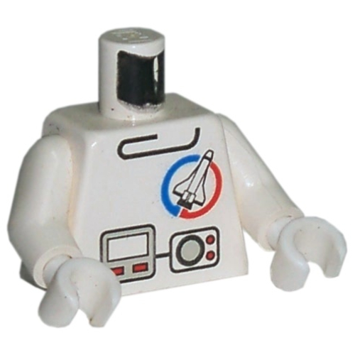Visuel indicatif Rebrickable de Torse, Logo de commande de lancement, modèle imprimé d'équipement gris, bras et mains blancs (Torso, Launch Command Logo, Gray Equipment Print, White Arms and Hands)