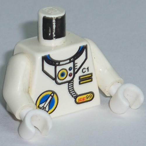 Torse, logo de l'espace, tube et 'C1' avec deux barres jaunes motif imprimé, bras et mains blancs (Torso, Space Port Logo, Tube and 'C1' with Two Yellow Bars Print, White Arms and Hands)