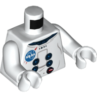 Visuel indicatif Rebrickable de Torse, combinaison spatiale avec logo de la NASA, bras et mains blancs (Torso, Spacesuit with NASA Logo Print, White Arms and Hands)