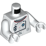 Torse, Logo d'aventure de navette et équipement avec 'AEJ-581', Motif imprimé devant et dos, bras et mains blancs (Torso, Shuttle Adventure Logo and Equipment with 'AEJ-581', Front and Back Print, White Arms and Hands)