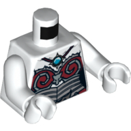 Visuel indicatif Rebrickable de Torse, armure, argent et rouge foncé avec motif imprimé bijou rond bleu (chi), bras et mains blancs (Torso, Armor, Silver and Dark Red with Blue Round Jewel (Chi) Print, White Arms and Hands)