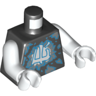 Torse, Bleu et blanc glace / énergie et asiatique Caractère motif imprimé, bras et mains blancs (Torso, Blue and White Ice / Energy and Asian Character Print, White Arms and Hands)