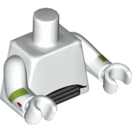 Visuel indicatif Rebrickable de Torse, combinaison spatiale avec 3 évents gris bleuté foncé à la taille motif imprimé, bras et mains blanches avec des rayures de coude vert citron et tache rouge sur le poignet droit motif imprimé (Torso, Spacesuit with 3 Dark Bluish Gray Vents at Waist Print, White Arms and Hands with Lime Elbow Stripes and Red Spot on Right Wrist Print)