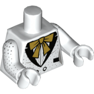 Visuel indicatif Rebrickable de Torse, smoking, noeud papillon en or, paillettes argentées motif imprimé, bras et mains blancs (Torso, Tuxedo, Gold Bow Tie, Silver Speckles Print, White Arms and Hands)