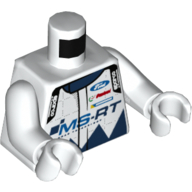 Visuel indicatif Rebrickable de Torse, Veste de course avec logo 'Ford' et 'sparco', avec motif imprimé 'MS-RT' / 'M-SPORT WORLD RALLY TEAM', bras et mains blancs (Torso, Racing Jacket with 'Ford' and 'sparco' Logo's, with 'MS-RT' / 'M-SPORT WORLD RALLY TEAM' Print, White Arms and Hands)