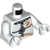 Torse, costume spatial, dispositif de poitrine gris, Orange Mars Exploration Logo imprimé, bras et mains blancs (Torso, Space Suit, Gray Chest Device, Orange Mars Exploration Logo Print, White Arms and Hands)