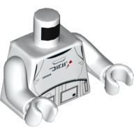 Visuel indicatif Rebrickable de Torse, armure avec des marques rouges et des caractères noirs imprimés (pilote de speeder), bras et mains blancs (Torso, Armor with Red Markings and Black Characters Print (Treadspeeder Pilot), White Arms and Hands)