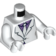 Visuel indicatif Rebrickable de Torse, veste, chemise lavande moyen, et Cravate motif imprimé, bras et mains blancs (Torso, Jacket, Medium Lavender Shirt, and Tie Print, White Arms and Hands)