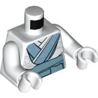 Torse, robe, bord bleu moyen, motif : ceinture bleu sable, bras et mains blancs (Torso, Robe, Medium Blue Trim, Sand Blue Belt Print, White Arms and Hands)