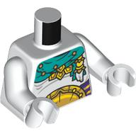 Visuel indicatif Rebrickable de Torse, écharpe turquoise foncé/cloaque, ceinture pourpre foncé, motif imprimé ceinture or, bras et mains blancs (Torso, Dark Turquoise Scarf/Cloak, Dark Purple Belt, Gold Belt Buckle Print, White Arms and Hands)