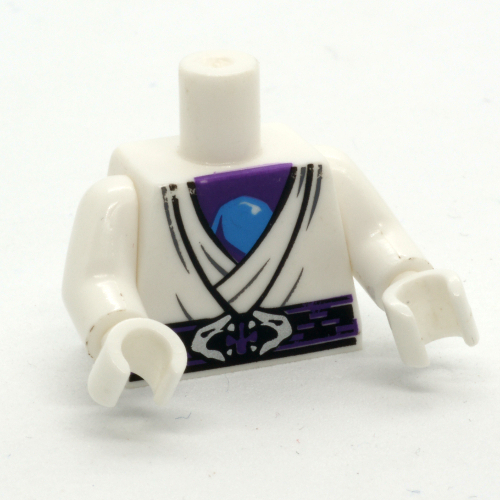 Visuel indicatif Rebrickable de Torse, robe, sous-vêtement violet foncé et ceinture ceinture avec boucle de tête de serpent motif imprimé, bras et mains blancs (Torso, Robe, Dark Purple Undershirt and Sash Belt with Snake Head Buckle Print, White Arms and Hands)