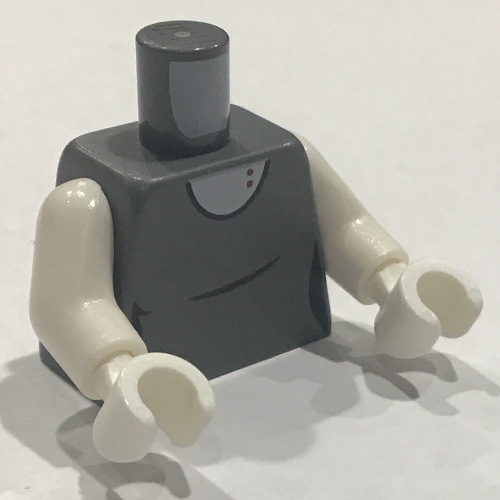 Visuel indicatif Rebrickable de Torse, débardeur avec cou blanc avec motif imprimé de morsure de vampire rouge, bras et mains blancs (Torso, Tank Top with White Neck with Red Vampire Bite Print, White Arms and Hands)