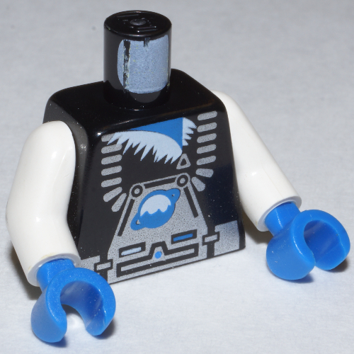 Combinaison spatiale torse, motif imprimé planète de glace argent, bras blancs, mains bleues (Torso Space Suit, Ice Planet Silver Print, White Arms, Blue Hands)
