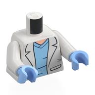 Torse, Labcoat, chemise bleu clair vif, nougat clair poitrine motif imprimé, bras blancs, mains bleu clair vif (Torso, Labcoat, Bright Light Blue Shirt, Light Nougat Chest Print, White Arms, Bright Light Blue Hands)