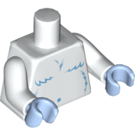 Visuel indicatif Rebrickable de Torse Yeti fourrure avec motif imprimé de cheveux shaggy bleu clair vif, bras blancs, mains bleu clair vif (Torso Yeti Fur with Bright Light Blue Shaggy Hair Print, White Arms, Bright Light Blue Hands)