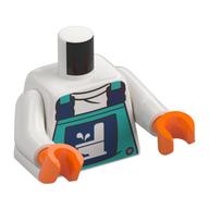 Visuel indicatif Rebrickable de Torse, Turquoise foncée dans l'ensemble, Fermoirs bleu foncé, blanc Motif imprimé toilette, bras blancs, mains orange (Torso, Dark Turquoise Overall, Dark Blue Clasps, White Toilet Print, White Arms, Orange Hands)