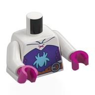 Visuel indicatif Rebrickable de Torse, panneau violet foncé, araignée azur moyen, motif imprimé ceinture nougat, bras blancs, mains magenta (Torso, Dark Purple Panel, Medium Azure Spider, Nougat Belt Print, White Arms, Magenta Hands)