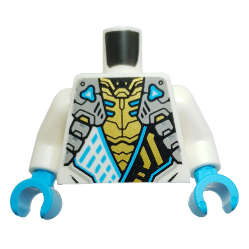 Robes de torse, ceinture noire avec symbole d'or, bracelets en argent, motif imprimé poitrine or, bras blancs, mains azur moyen (Torso Robes, Black Sash with Gold Symbol, Silver Straps, Gold Chest Print, White Arms, Medium Azure Hands)