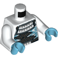 Armure de torse, cuirasse gris bleuté foncé, motif imprimé glaces, bras blancs, mains azur moyen (Torso Armor, Dark Bluish Gray Breastplate, Icicles Print, White Arms, Medium Azure Hands)
